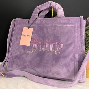Juicy Couture Big Spender Tote Dusty Violet Velour Rhinestone Logo NWT